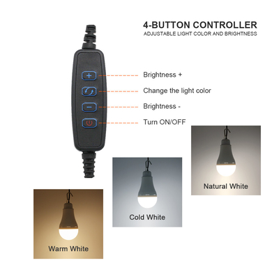 야외 USB 주도하는 전구는 3개 색 조정할 수 있는 광도 조절이 가능한 태양 동력이 공급된 비상 램프를 붙입니다