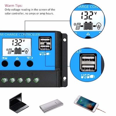 LCD 디스플레이 태양 제어기 규제 기관 12V / 24V 60A 50A 40A 30A 20A 10A PWM USB 5V